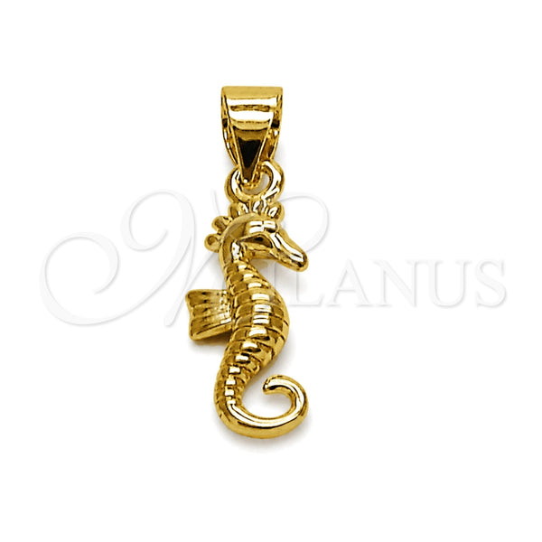 Dije Elegante 05.459.0078 Oro Laminado, Diseño de Caballo de Mar, Pulido, Tono Dorado