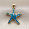 Dije Elegante 05.459.0049.3 Oro Laminado, Diseño de Estrella, Esmaltado Turquesa, Tono Dorado