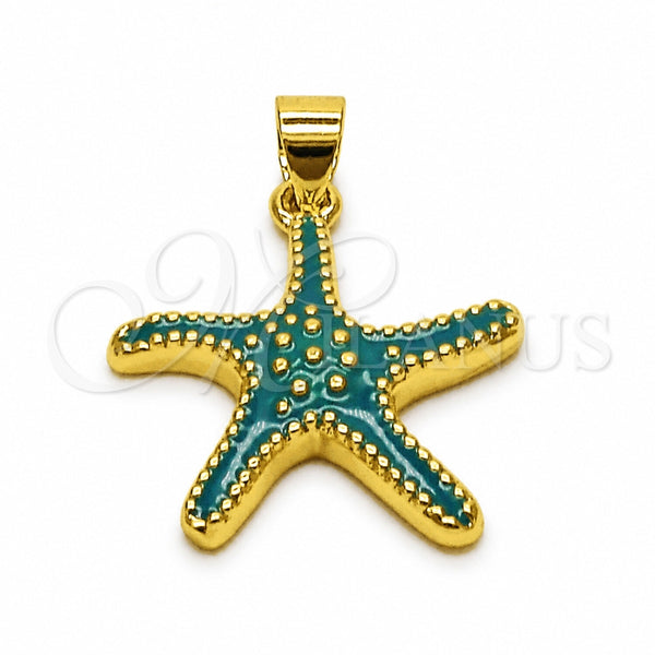 Dije Elegante 05.459.0049.3 Oro Laminado, Diseño de Estrella, Esmaltado Turquesa, Tono Dorado