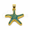 Dije Elegante 05.459.0049.3 Oro Laminado, Diseño de Estrella, Esmaltado Turquesa, Tono Dorado