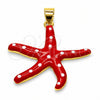 Dije Elegante 05.459.0079 Oro Laminado, Diseño de Estrella y Pescado, Esmaltado Rojo, Tono Dorado