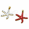 Dije Elegante 05.459.0079 Oro Laminado, Diseño de Estrella y Pescado, Esmaltado Rojo, Tono Dorado