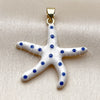 Dije Elegante 05.459.0079.1 Oro Laminado, Diseño de Pescado y Estrella, Esmaltado Blanco, Tono Dorado