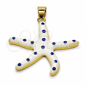 Dije Elegante 05.459.0079.1 Oro Laminado, Diseño de Pescado y Estrella, Esmaltado Blanco, Tono Dorado
