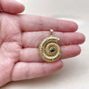 Dije Elegante 05.459.0080 Oro Laminado, Diseño de Caracol y Gota, con Zirconia Cubica Peridoto Oscuro y Micro Pave Blanca, Pulido, Tono Dorado