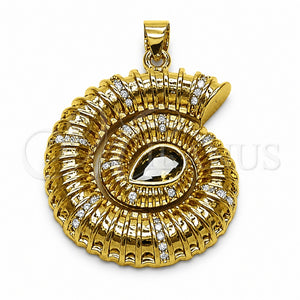 Dije Elegante 05.459.0080 Oro Laminado, Diseño de Caracol y Gota, con Zirconia Cubica Peridoto Oscuro y Micro Pave Blanca, Pulido, Tono Dorado