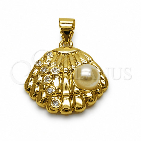 Dije Elegante 05.459.0081 Oro Laminado, Diseño de Concha, con Zirconia Cubica Blanca y Perla Marfil, Pulido, Tono Dorado