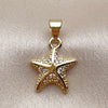 Dije Elegante 05.459.0083 Oro Laminado, Diseño de Estrella y Pescado, con Micro Pave Blanca, Pulido, Tono Dorado