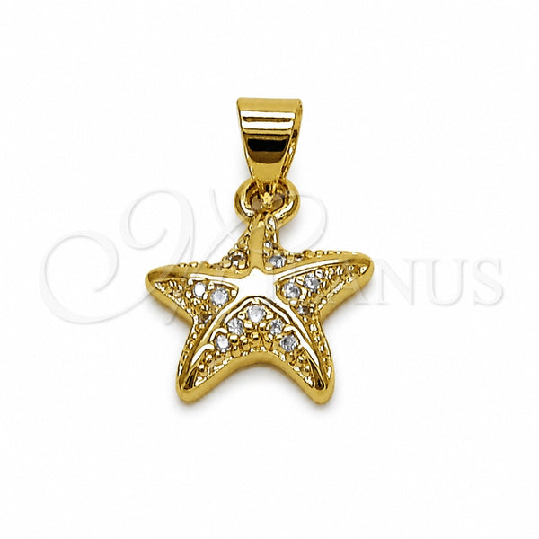 Dije Elegante 05.459.0083 Oro Laminado, Diseño de Estrella y Pescado, con Micro Pave Blanca, Pulido, Tono Dorado
