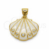 Dije Elegante 05.459.0084 Oro Laminado, Diseño de Concha, con Zirconia Cubica Blanca, Esmaltado Blanco, Tono Dorado