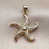 Dije Elegante 05.459.0085 Oro Laminado, Diseño de Pescado y Estrella, con Micro Pave Blanca, Pulido, Tono Dorado
