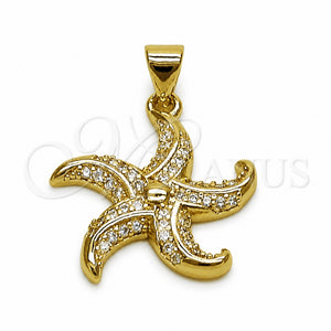 Dije Elegante 05.459.0085 Oro Laminado, Diseño de Pescado y Estrella, con Micro Pave Blanca, Pulido, Tono Dorado