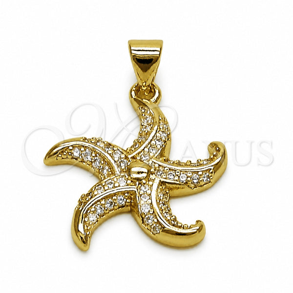 Dije Elegante 05.459.0085 Oro Laminado, Diseño de Pescado y Estrella, con Micro Pave Blanca, Pulido, Tono Dorado