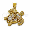 Dije Elegante 05.459.0088 Oro Laminado, Diseño de Tortuga, con Zirconia Cubica Blanca, Pulido, Tono Dorado