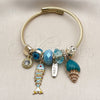 Aro Individual 07.464.0059 Acero Inoxidable, Diseño de Pescado y Caracol, con Cristal Indicolite y Crystal, Esmaltado Turquesa, Tono Dorado (Grosor 03 MM, Talla Unica)