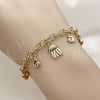 Pulsera de Dije 03.282.0015.07 Oro Laminado, Diseño de Corazón y Caracol, con Micro Pave Blanca, Diamantado, Tono Dorado (Grosor 05.5 MM, 7 Pulgadas de Largo)