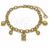 Pulsera de Dije 03.282.0015.07 Oro Laminado, Diseño de Corazón y Caracol, con Micro Pave Blanca, Diamantado, Tono Dorado (Grosor 05.5 MM, 7 Pulgadas de Largo)