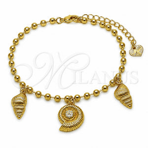 Pulsera de Dije 03.282.0016.07 Oro Laminado, Diseño de Caracol y Bola, Pulido, Tono Dorado (Grosor 03 MM, 7 Pulgadas de Largo)