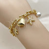 Pulsera de Dije 03.282.0018.07 Oro Laminado, Diseño de Corazón y Estrella, con Perla Marfil y Micro Pave Blanca, Pulido, Tono Dorado (Grosor 07 MM, 7 Pulgadas de Largo)
