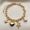 Pulsera de Dije 03.282.0018.07 Oro Laminado, Diseño de Corazón y Estrella, con Perla Marfil y Micro Pave Blanca, Pulido, Tono Dorado (Grosor 07 MM, 7 Pulgadas de Largo)