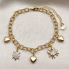 Pulsera de Dije 03.282.0019.07 Oro Laminado, Diseño de Tortuga y Corazón, con Zirconia Cubica Blanca y Micro Pave Blanca, Diamantado, Tono Dorado (Grosor 05.5 MM, 7 Pulgadas de Largo)