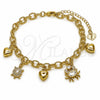 Pulsera de Dije 03.282.0019.07 Oro Laminado, Diseño de Tortuga y Corazón, con Zirconia Cubica Blanca y Micro Pave Blanca, Diamantado, Tono Dorado (Grosor 05.5 MM, 7 Pulgadas de Largo)