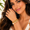 Pulsera de Dije 03.282.0022.07 Oro Laminado, Diseño de Corazón y Pescado, con Zirconia Cubica Negro y Micro Pave Blanca, Pulido, Tono Dorado (Grosor 07 MM, 7 Pulgadas de Largo)