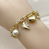 Pulsera de Dije 03.282.0022.07 Oro Laminado, Diseño de Corazón y Pescado, con Zirconia Cubica Negro y Micro Pave Blanca, Pulido, Tono Dorado (Grosor 07 MM, 7 Pulgadas de Largo)