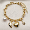 Pulsera de Dije 03.282.0022.07 Oro Laminado, Diseño de Corazón y Pescado, con Zirconia Cubica Negro y Micro Pave Blanca, Pulido, Tono Dorado (Grosor 07 MM, 7 Pulgadas de Largo)