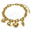Pulsera de Dije 03.282.0023.07 Oro Laminado, Diseño de Corazón y Caracol, con Zirconia Cubica Negro, Pulido, Tono Dorado (Grosor 07 MM, 7 Pulgadas de Largo)