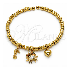 Aro Individual 07.282.0087 Oro Laminado, Diseño de Corazón y Caballo de Mar, con Zirconia Cubica Blanca y Micro Pave Blanca, Pulido, Tono Dorado (Grosor 03.8 MM, Talla Unica)