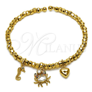 Aro Individual 07.282.0087 Oro Laminado, Diseño de Corazón y Caballo de Mar, con Zirconia Cubica Blanca y Micro Pave Blanca, Pulido, Tono Dorado (Grosor 03.8 MM, Talla Unica)