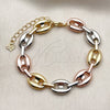 Pulsera Elegante 04.213.0345.1.07 Oro Laminado, Diseño de Puff Mariner, Pulido, Tres Tonos (Grosor 11.5 MM, 7 Pulgadas de Largo)
