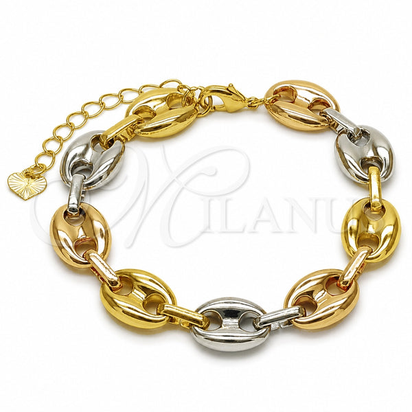 Pulsera Elegante 04.213.0345.1.07 Oro Laminado, Diseño de Puff Mariner, Pulido, Tres Tonos (Grosor 11.5 MM, 7 Pulgadas de Largo)