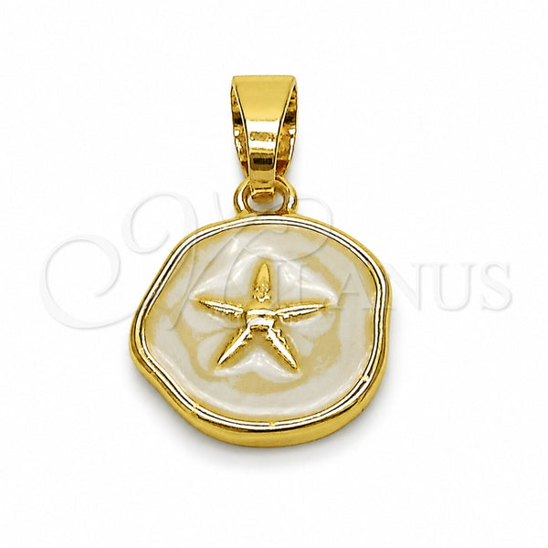 Dije Elegante 05.282.0005 Oro Laminado, Diseño de Estrella y Pescado, Esmaltado Blanco, Tono Dorado