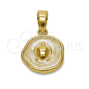 Dije Elegante 05.282.0006 Oro Laminado, Diseño de Tortuga, Esmaltado Blanco, Tono Dorado