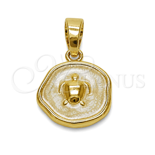 Dije Elegante 05.282.0006 Oro Laminado, Diseño de Tortuga, Esmaltado Blanco, Tono Dorado