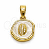 Dije Elegante 05.282.0007 Oro Laminado, Diseño de Concha, Esmaltado Blanco, Tono Dorado
