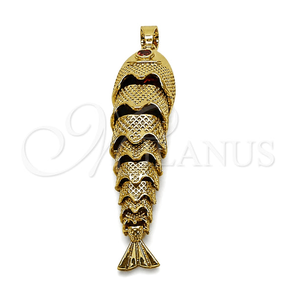 Dije Elegante 05.282.0010 Oro Laminado, Diseño de Pescado, con Zirconia Cubica Granate, Pulido, Tono Dorado