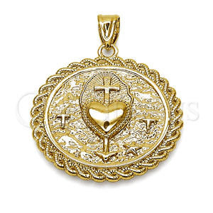 Dije Religioso 05.282.0011 Oro Laminado, Diseño de Corazón y Cruz, Pulido, Tono Dorado