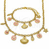 Collar y Pulsera 06.282.0007.18 Oro Laminado, Diseño de Concha y Pescado, con Perla Marfil, Esmaltado Rosado Oscuro, Tono Dorado