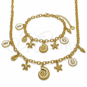 Collar y Pulsera 06.282.0008.18 Oro Laminado, Diseño de Caracol y Tortuga, Pulido, Tono Dorado