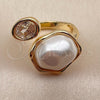 Anillo Multi Piedra 01.438.0019 Oro Laminado, con Zirconia Cubica Blanca y Perla Marfil, Pulido, Tono Dorado (Talla Unica)