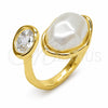 Anillo Multi Piedra 01.438.0019 Oro Laminado, con Zirconia Cubica Blanca y Perla Marfil, Pulido, Tono Dorado (Talla Unica)