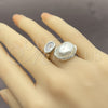 Anillo Multi Piedra 01.438.0019.1 Oro Laminado Blanco, con Zirconia Cubica Blanca y Perla Marfil, Pulido, Rodinado (Talla Unica)