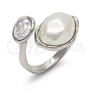 Anillo Multi Piedra 01.438.0019.1 Rodio Laminado, con Zirconia Cubica Blanca y Perla Marfil, Pulido, Rodinado (Talla Unica)