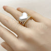 Anillo Multi Piedra 01.438.0020 Oro Laminado, Diseño de Corazón, con Perla Marfil, Pulido, Tono Dorado (Talla Unica)