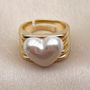 Anillo Multi Piedra 01.438.0020 Oro Laminado, Diseño de Corazón, con Perla Marfil, Pulido, Tono Dorado (Talla Unica)