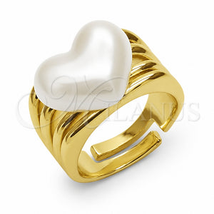 Anillo Multi Piedra 01.438.0020 Oro Laminado, Diseño de Corazón, con Perla Marfil, Pulido, Tono Dorado (Talla Unica)