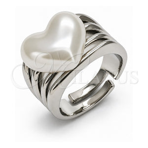 Anillo Multi Piedra 01.438.0020.1 Oro Laminado Blanco, Diseño de Corazón, con Perla Marfil, Pulido, Rodinado (Talla Unica)